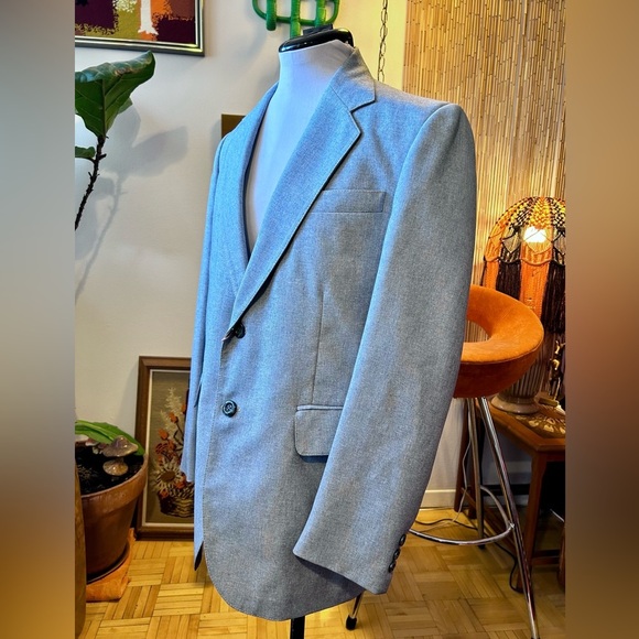 70s Vintage Heather Blue Disco Blazer Suit Jacket - Picture 2 of 6